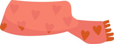 Düz bir kalp desenli atkı. Tasarım, aşk motifleriyle süslenmiş sıcak bir tekstil içeriyor. Çizgi film vektör illüstrasyonu