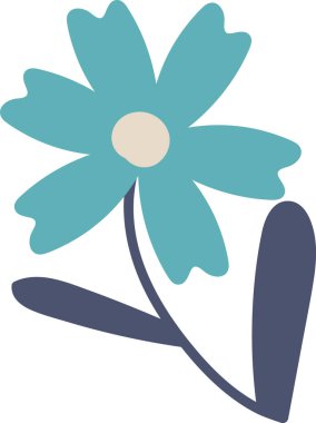 Yuvarlak taç yaprakları ve düz bir dizaynda basit yaprakları olan stilize bir çiçek. Soyut çiçek, pürüzsüz şekiller ve minimalist bir gövdeye sahiptir. Çizgi film vektör illüstrasyonu.