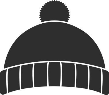 Ponponlu bir bere ve temiz siluet şeklinde tırtıklı bir kelepçe, en az detay, cesur bir şekil. Sıcaklık, kış giysileri ve konfor sembolü. Kıyafet ve soğuk mevsim temaları için ideal. Çizgi film vektör illüstrasyonu.