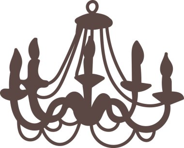 Avize silueti, kıvrımlı kollar, mum prizleri ve temiz çizgi sanatında asılı zincirler. Süslü tavan ışığı hatları, barok armatür hatları, zarif hatlar. Çizgi film vektör illüstrasyonu