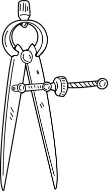 Sivri bacaklı çizme bölme ve düzgün bir şekilde yerleştirilmiş vida. Teknik pusula aleti, metal donanım, oymalı doku, kesin form. Çizgi film vektör illüstrasyonu