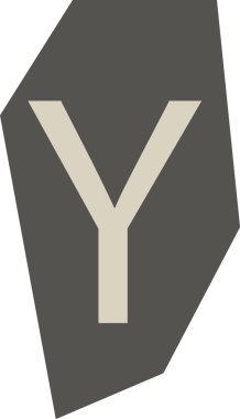 Y harfi keskin çokgen şeklinde, düz grafik şeklinde ayarlanmış. Açısal kenarlı monogram amblemi ve temiz negatif alan kontrastları. Çizgi film vektör illüstrasyonu