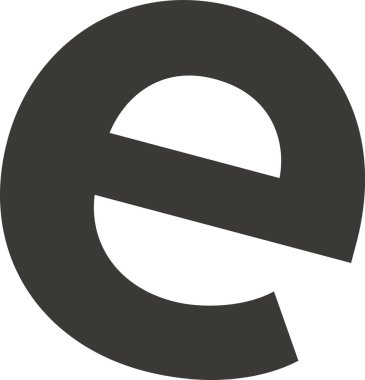 Kalın geometrik çizgilerle küçük e monogram, düz çizgi. Modern tipografik şekilli ve düzgün eğri hatlı harfli logo işareti. Çizgi film vektör illüstrasyonu