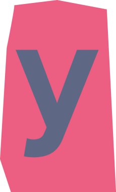 Düz gölgelendirmeli ve kalın tipografik tarzda açısal bir levhada y harfi. Küçük harf kabartması, temiz şekilli ve çıtır çıtır kenarlı soyut bir panele ayarlanmış. Çizgi film vektör illüstrasyonu