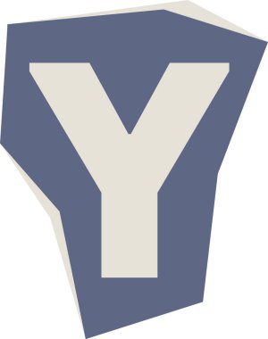 Y harfi pürüzlü çokgen üzerine kurulu, düz gölgelendirme kalın hatlı. Soyut levha formunda açısal şekil kabartma, sert kenarlar ve temiz negatif alan. Çizgi film vektör illüstrasyonu