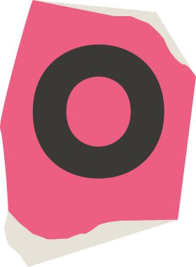 Yırtık kenarları ve düz kağıt işçiliği şeklinde kalın halka şeklinde kesilmiş O harfi. Kabataslak kenarlı ve temiz geometrisi olan katmanlı kağıt dokusunun çizim defteri tipografik kabartması. Çizgi film vektör illüstrasyonu