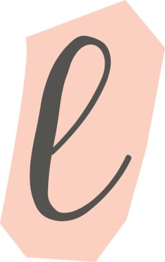 Sert geometrik bir hurda üzerinde fırça darbesi olan küçük L harfi kesilmiş kağıt, düz düz stil. Yırtık kağıt şekilli el yazısı, modern tipografik görünüş. Çizgi film vektör illüstrasyonu