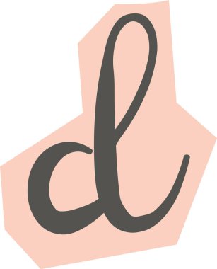 Geometrik şekilli küçük d harfi kalın fırça betiği. Soyut çokgen formu, düz gölgeleme ve temiz kenarları üzerine kalın dokunuşlu el yazısı kabartması. Çizgi film vektör illüstrasyonu