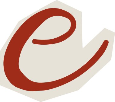 Düzensiz kağıt kesiği şekli üzerine kalın fırça betiği ile el yazısı e harfleri. Kavisli hat vuruşu kaba kenar dokusuyla bir döngülü kabartma şekli oluşturur. Çizgi film vektör illüstrasyonu