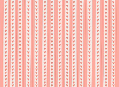 Heart rows repeat in vertical bands with clean linework and flat shading. Love motifs align in even columns for tiling wallpaper. Cartoon vector illustration