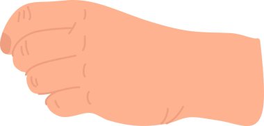 Yumruk sıkılmış insan eli, yan görüş, düz gölgeleme ve pürüzsüz hatlar. Kapalı eklem pozu, minimal çizgi çalışması, temiz siluet, çıtır çıtır kenarlar, çizgi film vektör çizimi