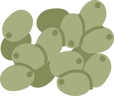 Sivri uçlu zeytin yığını, düz şekiller, temiz çizgiler ve pürüzsüz gölgeler. Tuzlanmış meyve yığını, tohum delikleri, kalın hatlar, grafik görünüm, en az detay, çizgi film vektör çizimi