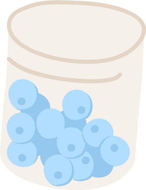 Kavanoz düz, temiz bir çizgi ve yumuşak gölgeleme içinde yuvarlak boncuklar tutuyor. Pürüzsüz kürelerle dolu cam bir kap. Minimum detay, kalın hatlar. Çizgi film vektör illüstrasyonu