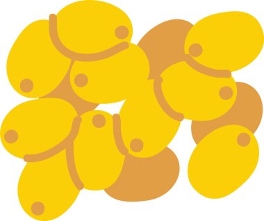 Mango dilimleri düz geometrik şekillerde, pürüzsüz kenarları ve minimum gölgelendirme ile kesişir. Meyve segmentleri katmanlı oval olarak düzenlenir ve yoğun bir motif oluşturur. Çizgi film vektör illüstrasyonu