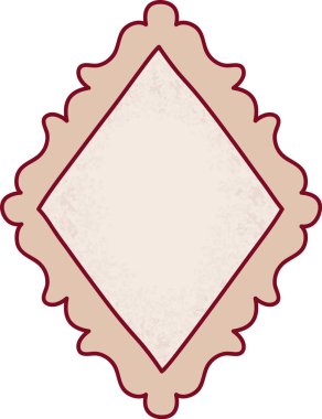 Kafa derisi yüzülmüş eşkenar dörtgen kenarı dokulu ve kalın hatlı, temiz bir çizgi. Metin alanı için klasik etiket şekli, dekoratif kenar ve boş merkez. Çizgi film vektör illüstrasyonu