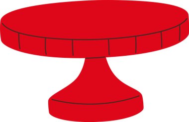 Kek kaidesi üzerinde yuvarlak tabaka ve temiz dış hatlarla beyaz üzerine izole edilmiş. Fırın vitrini, pasta servisi, parti tatlısı, yemek servisi ve mutfak gereçleri sembolü. Çizgi film vektör illüstrasyonu.