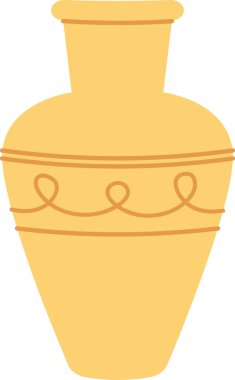 Dar boyunlu, kıvrımlı, silueti temiz ve pürüzsüz hatları olan eski bir vazo. Miras, çömlekçilik, dekor ve tarihin sembolü. Çizgi film vektör illüstrasyonu.