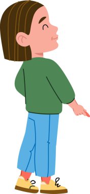 Kız kaldırımda diz çöker, tebeşirle çizer temiz çizgiler ve yumuşak gölgeler, pürüzsüz şekiller ve açık dokularla. Çocuk çizimleri kaldırımda, el yazmaları ve karalamalar. Çizgi film vektör illüstrasyonu