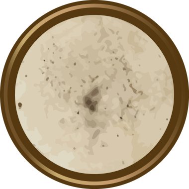 Yukardan görülen tortilla ekmeği, sert noktalar ve yuvarlak bir kenarın içindeki kumlu yüzey. Ev yapımı yemek, konfor, özgünlük ve geleneğin sembolü. Çizgi film vektör illüstrasyonu.