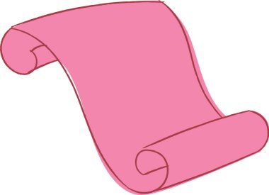 Kıvrık uçlu kadim parşömen, kalın çizgiler ve temiz şekillerle çizilmiş el yazısı. Bilginin, tarihin, mesajın ve kararın sembolü. Çizgi film vektör illüstrasyonu.