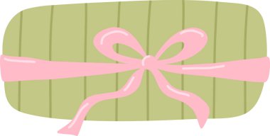 Hediye kutusu yay ile bağlanmış dikdörtgen bir paket dikey çizgiler ve parlak röfleler. Sürpriz sembolü, kutlama, hediye verme ve tatil hediyesi. Çizgi film vektör illüstrasyonu.