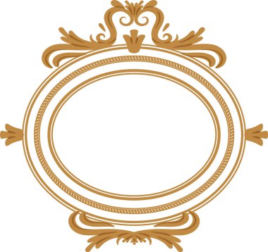 Oval çerçeveyi barok kaydırma, filigran süslemeleri ile süslemek ve metin veya fotoğraf için boş merkez. Lüks, zarafet, miras ve birinci sınıf kalitenin sembolü. Çizgi film vektör illüstrasyonu.