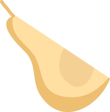 Sapı ve tohum oyuğu olan armut dilimi, temiz kesik yüzey ve beyazın yumuşak gölgesi. Tazelik, sağlıklı atıştırmalık, beslenme ve doğal gıdanın sembolü. Çizgi film vektör illüstrasyonu.