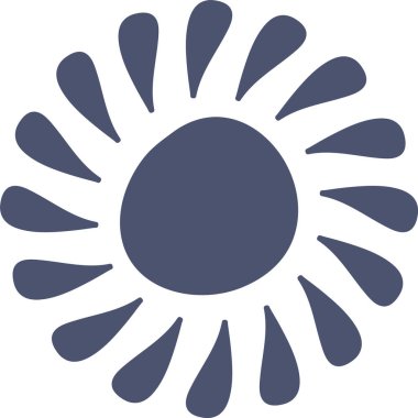 Yuvarlak çekirdekli güneş sembolü ve kalın çizgi sanatında incelen ışınlar. Enerji, iyimserlik, sıcaklık ve markalaşma ve dekorasyon için yenilenme işareti. Çizgi film vektör illüstrasyonu.