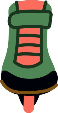 Ön taraftaki kaykay botu, kayış, dantel panel, ayak parmağı koruması ve tek tekerlek, kalın hatlar ve temiz şekiller. Hareket, spor, hız, zindelik ve şehir içi ulaşımın sembolü. Çizgi film vektör illüstrasyonu.