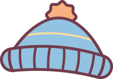 Pom top şapkalı ve kalın vuruşlarla özetlenmiş manşetli bir şapka. Sıcaklığın, konforun, kış kıyafetlerinin ve soğuk havalarda korunmanın sembolü. Çizgi film vektör illüstrasyonu.