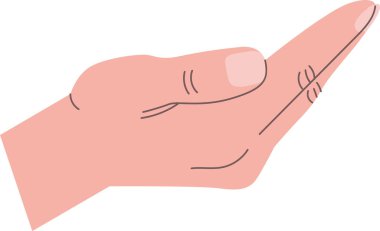 İnsan eli parmaklarıyla öne doğru kavrulmuş, avuç içi yukarı, temiz hatlar ve ince kırışıklıklar. Vermenin, desteğin, tedavinin, bağışın ve yardımın sembolü. Çizgi film vektör illüstrasyonu.