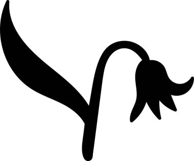 Bükülmüş saplı ve tek yapraklı sarkmış çiçek kalın silüeti. Çürüme, kuraklık, üzüntü, kırılganlık, döngünün sonu. Çizgi film vektör illüstrasyonu.