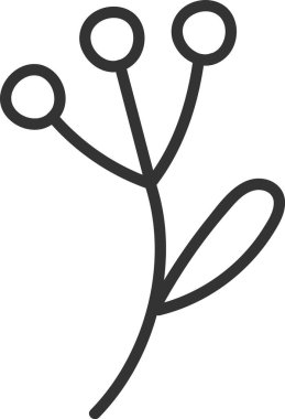 Üç yuvarlak tomurcuklu dal dalı ve temiz tek bir yaprak. Büyümenin, doğanın ve çevreci markalaşma ve refah temaları için yenilenmenin sembolü. Çizgi film vektör illüstrasyonu.