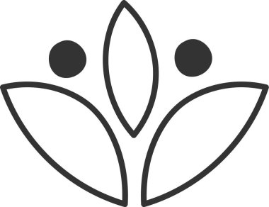 Soyut insan figürleri, temiz vuruşlar ve dengeli simetri ile yaprak şekilleri oluşturur. Refahın, büyümenin, uyumun ve toplumun sembolü. Çizgi film vektör illüstrasyonu.