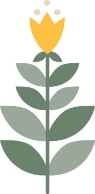 Lale tomurcuğu, katmanlı yaprak ve temiz bir arkaplanda nokta taç yaprağı aksanıyla çiçek açan İskandinav halk çiçekleri. Büyümenin, doğanın, saflığın ve dekorun sembolü. Çizgi film vektör illüstrasyonu.