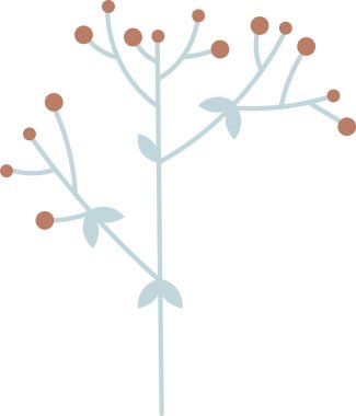 İskandinav çizgisi sanatında böğürtlen dalı, seyrek yapraklı ve yuvarlak meyveli ince gövde, temiz dış hatlar ve havadar kompozisyon. Doğanın sembolü, sakinlik, kızlık zarı, büyüme. Çizgi film vektör illüstrasyonu.