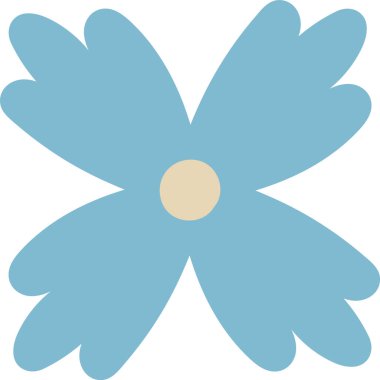 Dört taraklı çiçek ve soyut görünümlü yuvarlak bir merkez. Doğanın sembolü, büyüme, tazelik ve markalaşma ya da dekorasyon için saflık. Çizgi film vektör illüstrasyonu.