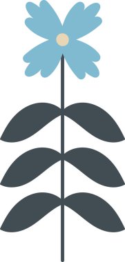 Katmanlı yaprağı ve dikey sapı, temiz geometrik şekli ve negatif alanı olan İskandinav halk çiçeği sapı. Büyümenin, doğanın ve uyumun sembolü. Çizgi film vektör illüstrasyonu.