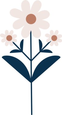 İskandinav halk görünümünde, üç çiçek yaprağı ve geniş yapraklı, temiz bir çizgi ve geometrik şekilli tek bir çiçek sapı. Büyümenin, doğanın, uyumun, sakinliğin ve sağlığın sembolü. Çizgi film vektör illüstrasyonu.