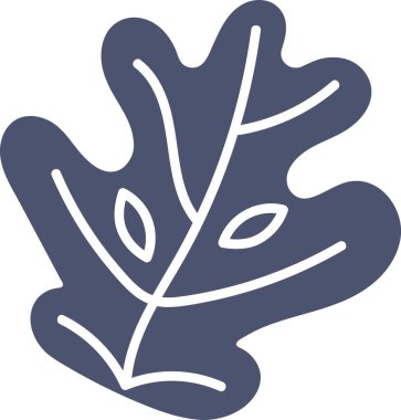 Yaprak silueti kalın hatları ve damar çizimleri ile, markalaşmaya uygun soyut yuvarlak şekilli. Doğanın, çevrenin, büyümenin ve organik yaşamın sembolü. Çizgi film vektör illüstrasyonu.