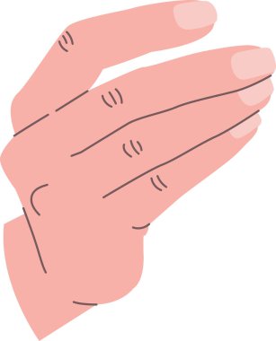 İnsan eli kısmen kapalı, parmakları kıvrımlı, temiz hatları ve ince parmak eklemi detaylarıyla. Sunum, bakım, yardım, destek, istek ve iletişimin sembolü. Çizgi film vektör illüstrasyonu.