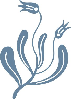 Uzun saplı ve kıvrık yapraklı çiçek tomurcukları düzgün ve pürüzsüz çizgilerde. Büyümenin, zarafetin ve markalaşma ve paketlemenin sembolü. Çizgi film vektör illüstrasyonu.