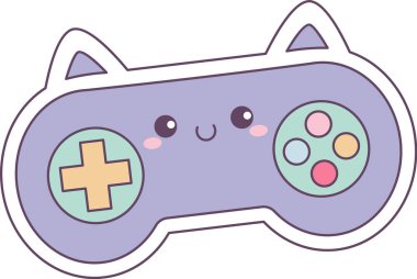 Kedi kulağı şekilli, sevimli yüzlü, çapraz tabaka ve düğmeli, yumuşak gölgeli. Eğlence, oyun, eğlence, gençlik kültürü ve hobi havasının sembolü. Çizgi film vektör illüstrasyonu.