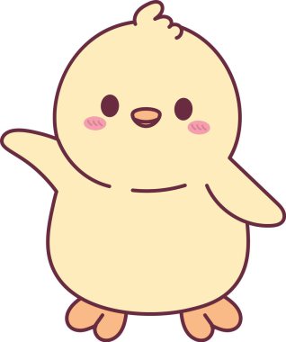 Yuvarlak vücutla el sallayan, yanakları kızaran, hatları çizilmiş ve kanatları açık olan hatunlar. Arkadaşça karşılama, selamlama, sevinç, pozitiflik ve çocukların markalaşmasına merhaba havası. Çizgi film vektör illüstrasyonu.