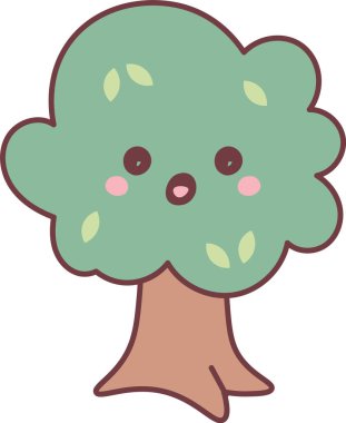 Yuvarlak taç, gövde, allık ve tohum yapraklı ağaç karakteri. Doğanın sembolü, ekolojik bakım, orman dostu ve büyüme. Çizgi film vektör illüstrasyonu.