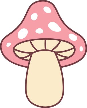 Noktalı mantarlar, kalın gövdeler, kalın dış hatlar ve pürüzsüz gölgeler. Doğanın, büyümenin, orman büyüsünün ve organik gıdanın sembolü. Çizgi film vektör illüstrasyonu.