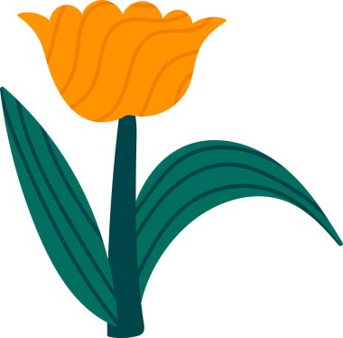 Katmanlı yaprakları ve kavisli yaprakları olan lale çiçeği, temiz şekiller ve kalın çizgiler. Bahar, büyüme, sevgi ve zarafet sembolü selamlama, damgalama ve dekorasyon için. Çizgi film vektör illüstrasyonu.