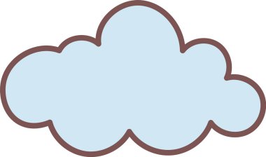 Yuvarlak puf ve kalın hatlı bulut şekli, metin veya simge kaplaması için boş merkez. Rüyanın sembolü, depolama, hava durumu ve afişler ve uygulamalar için hayal gücü. Çizgi film vektör illüstrasyonu.