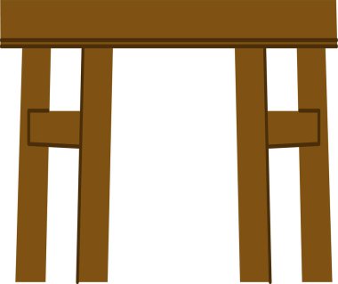 Tahta masa, dikdörtgen kaplama, kalın tahta bacaklar, çapraz destek, temiz dış hatlar ve kalın şekiller. İstikrar sembolü, el işi, mobilya hizmetleri, ev konforu, çalışma alanı. Çizgi film vektör illüstrasyonu.