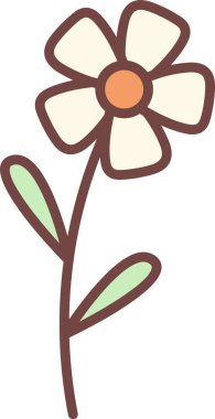 Kavisli bir sapta beş taç yaprağı ve kalın bir vuruşla özetlenmiş iki yaprak. Baharın, büyümenin, neşenin ve doğanın sembolü, tebrik kartları ve markalaşma için mükemmel. Çizgi film vektör illüstrasyonu.